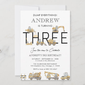 Bauwagen 3. Geburtstag Party Einladung