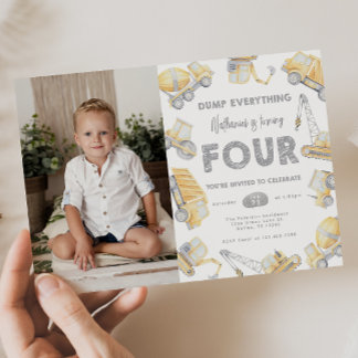 Bauwagen 4. Geburtstag Party Einladung
