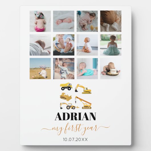 Bauwagen Baby First Year Foto Collage Fotoplatte (Vorderseite)