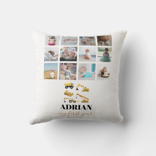 Bauwagen Baby First Year Foto Collage Kissen (Rückseite)