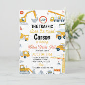 Bauwagen Boy Birthday Einladung (Stehend Vorderseite)