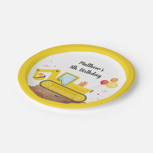 Bauwagen Digger Boy Birthday Pappteller (Schrägansicht)