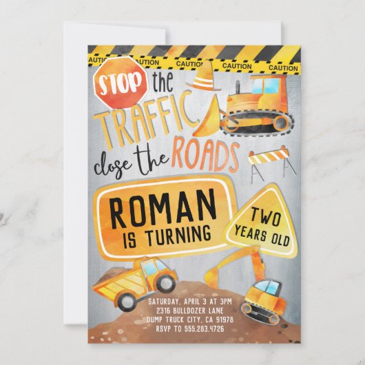 Bauwagen Einladung Geburtstagsparty (Vorderseite)