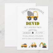 Bauwagen Einladung zum Geburtstag (Vorne/Hinten)