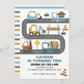 Bauwagen Einladung zum Geburtstag (Vorne/Hinten)