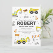 Bauwagen Einladung zur Geburtstagspartei (Stehend Vorderseite)