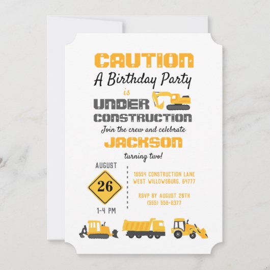 Bauwagen Einladung zur Geburtstagspartei (Vorderseite)