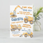 Bauwagen Erste Geburtstagspartei Einladung (Stehend Vorderseite)