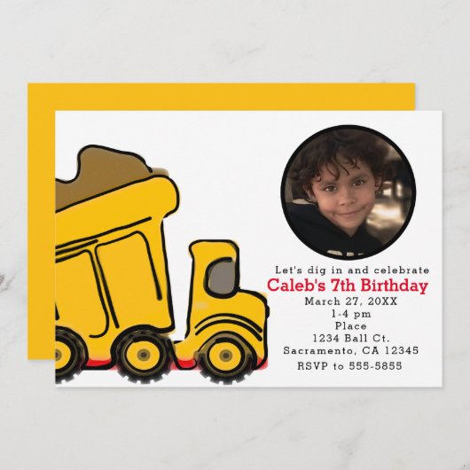 Bauwagen Foto Geburtstagsparty Einladung (Vorne/Hinten)