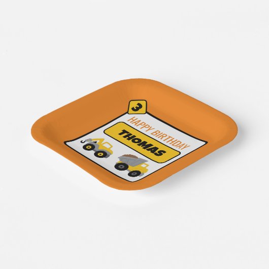 Bauwagen Geburtstag Pappteller (Gewinkelt)