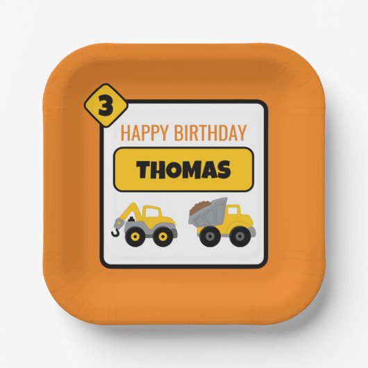 Bauwagen Geburtstag Pappteller (Vorderseite)