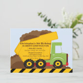 Bauwagen Geburtstagsparty für Jungen Einladung (Stehend Vorderseite)