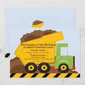 Bauwagen Geburtstagsparty für Jungen Einladung (Vorne/Hinten)