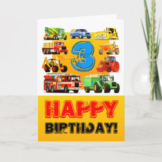 Bauwagen Happy Boy's 3. Geburtstag Karte (Vorderseite)