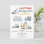 Bauwagen, Junge 3. Geburtstag Party Einladung (Stehend Vorderseite)