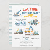 Bauwagen, Junge 3. Geburtstag Party Einladung (Vorne/Hinten)