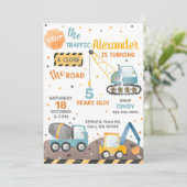 Bauwagen Junge Einladung zum Geburtstag. (Stehend Vorderseite)