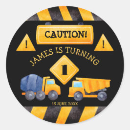 Bauwagen Jungen Geburtstagsparty Runder Aufkleber