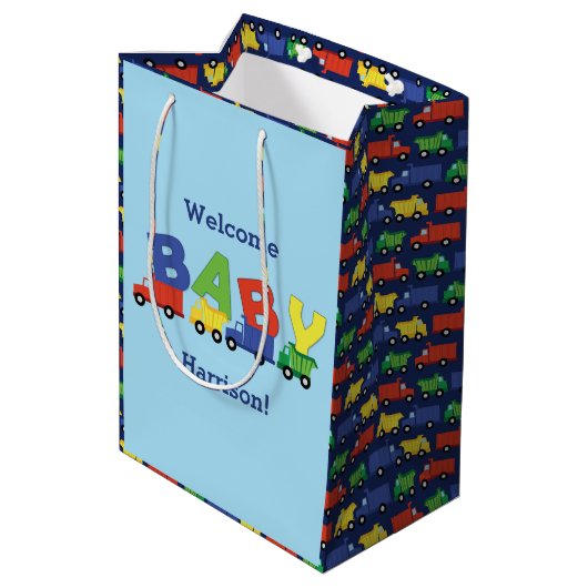 Bauwagen Kinderdusche Mittlere Geschenktüte (Rückseite Schrägansicht)
