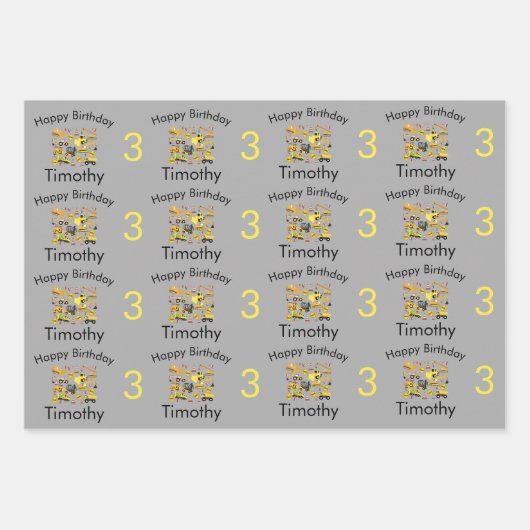 Bauwagen Musterjunge Name & Alter Geschenkpapier Set (Vorderseite 3)