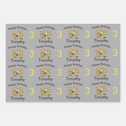 Bauwagen Musterjunge Name & Alter Geschenkpapier Set (Vorderseite)