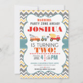 Bauwagen Zickzack Geburtstag Einladung (Vorderseite)