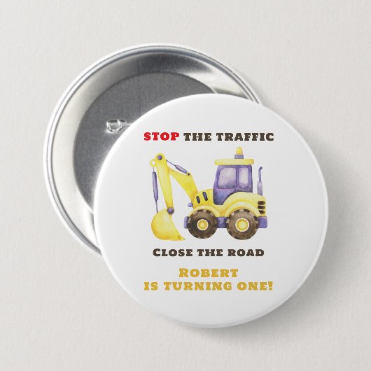 Bauwagenbagger Geburtstagspartei Button (Vorne & Hinten)
