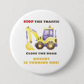 Bauwagenbagger Geburtstagspartei Button (Vorderseite)