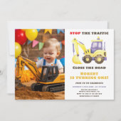 Bauwagenbagger Geburtstagspartei Einladung (Vorderseite)