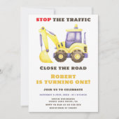 Bauwagenbagger Geburtstagspartei Einladung (Vorderseite)