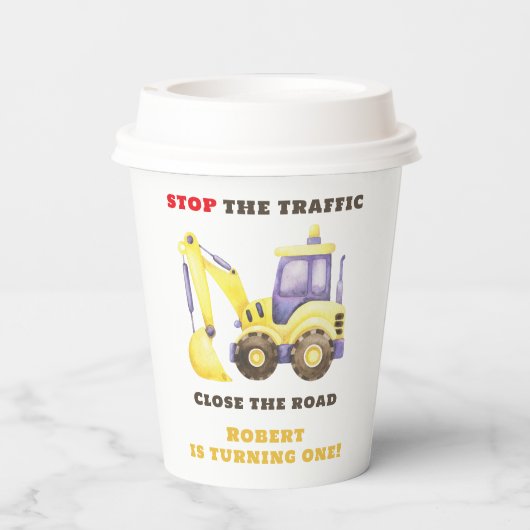 Bauwagenbagger Geburtstagspartei Pappbecher (Rückseite)