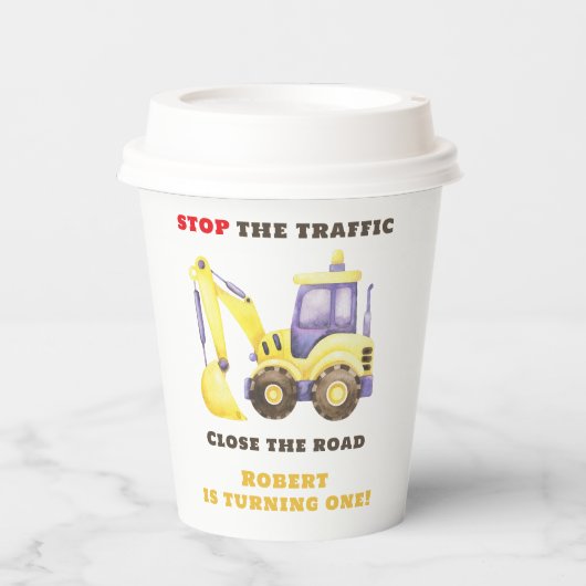 Bauwagenbagger Geburtstagspartei Pappbecher (Vorderseite)