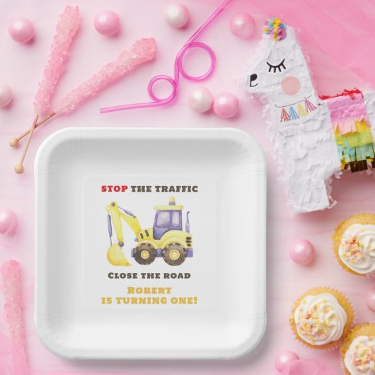 Bauwagenbagger Geburtstagspartei Pappteller (Party)