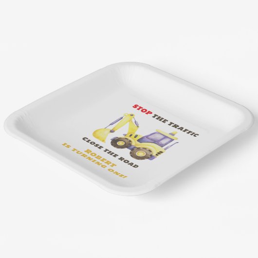 Bauwagenbagger Geburtstagspartei Pappteller (Gewinkelt)