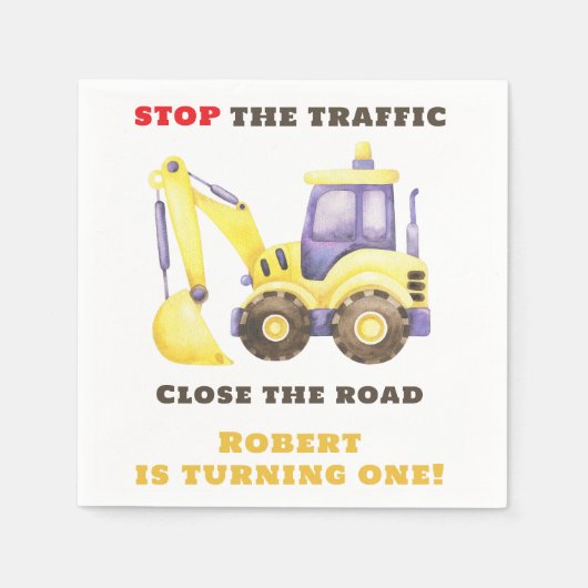 Bauwagenbagger Geburtstagspartei Serviette (Vorderseite)