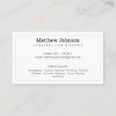 Bauweise Beruflich moderne Weiß Visitenkarte (Rückseite)