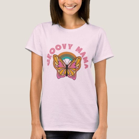 Bauweise des Groovy-Mama-Rettro-Schmetterlings T-Shirt (Vorderseite)