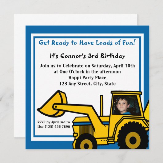 Bauwerk Fun/ Backhoe Einladung (Vorne/Hinten)