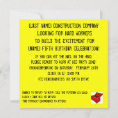 Bauwerkzeug Thema Geburtstag Einladung (Rückseite)