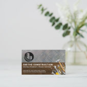 Bauwerkzeuge | Stahlplatte | Holzkörner Visitenkarte (Stehend Vorderseite)