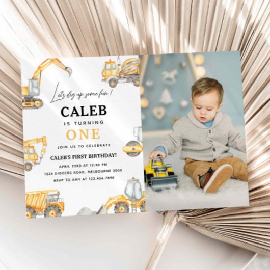 Bauwesen 1. Geburtstag Foto Einladung