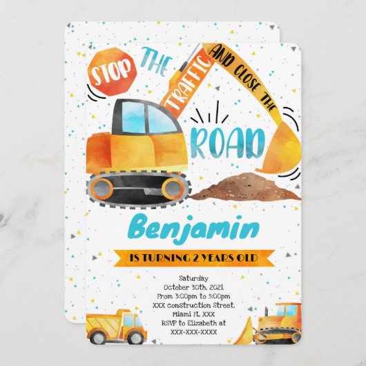 Bauwesen Einladungen zum Geburtstag (Vorne/Hinten)