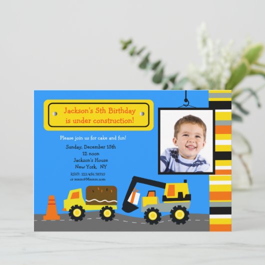 Bauwesen Foto Geburtstagspartei Einladung (Stehend Vorderseite)