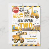 Bauwesen, Sprungwagen 2. Geburtstag Einladung (Vorderseite)