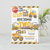 Bauwesen, Sprungwagen 2. Geburtstag Einladung (Stehend Vorderseite)