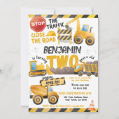 Bauwesen, Sprungwagen 2. Geburtstag Einladung (Vorderseite)