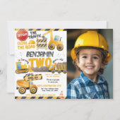Bauwesen, Sprungwagen 2. Geburtstag Einladung (Vorderseite)
