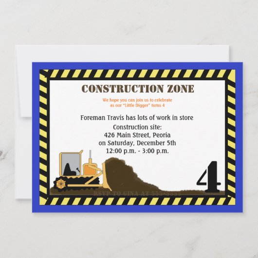 Bauzone Backhoe Boys Birthday Einladung (Vorderseite)