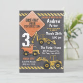 Bauzone Geburtstagskarton und LKW Einladung (Stehend Vorderseite)