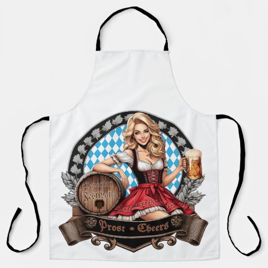 Bavarian Festivals blondes Dirndl mit Prost Cheers Schürze (Vorderseite)